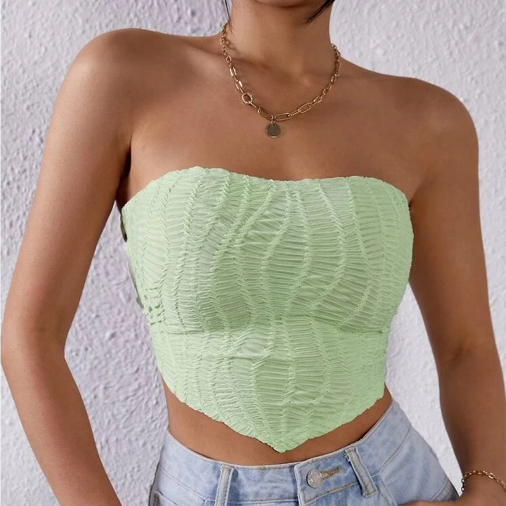 Pastel Mint Green Asymmetrical Ruched Sleeveless Crop Top
